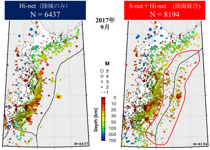 図２　S-net が加わったことによる地震検知への貢献