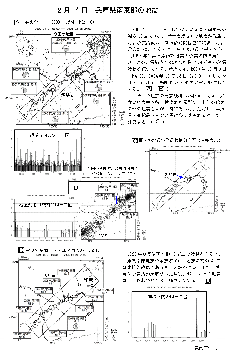 ２月１４日 兵庫県南東部の地震