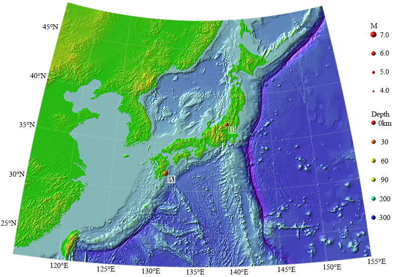 2025年の主な地震活動の図