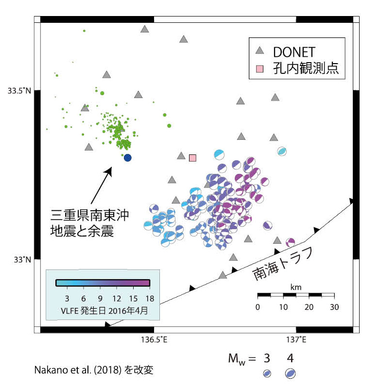 図2　 2016年4月に熊野灘で発生した超低周波地震（VLFE）の分布